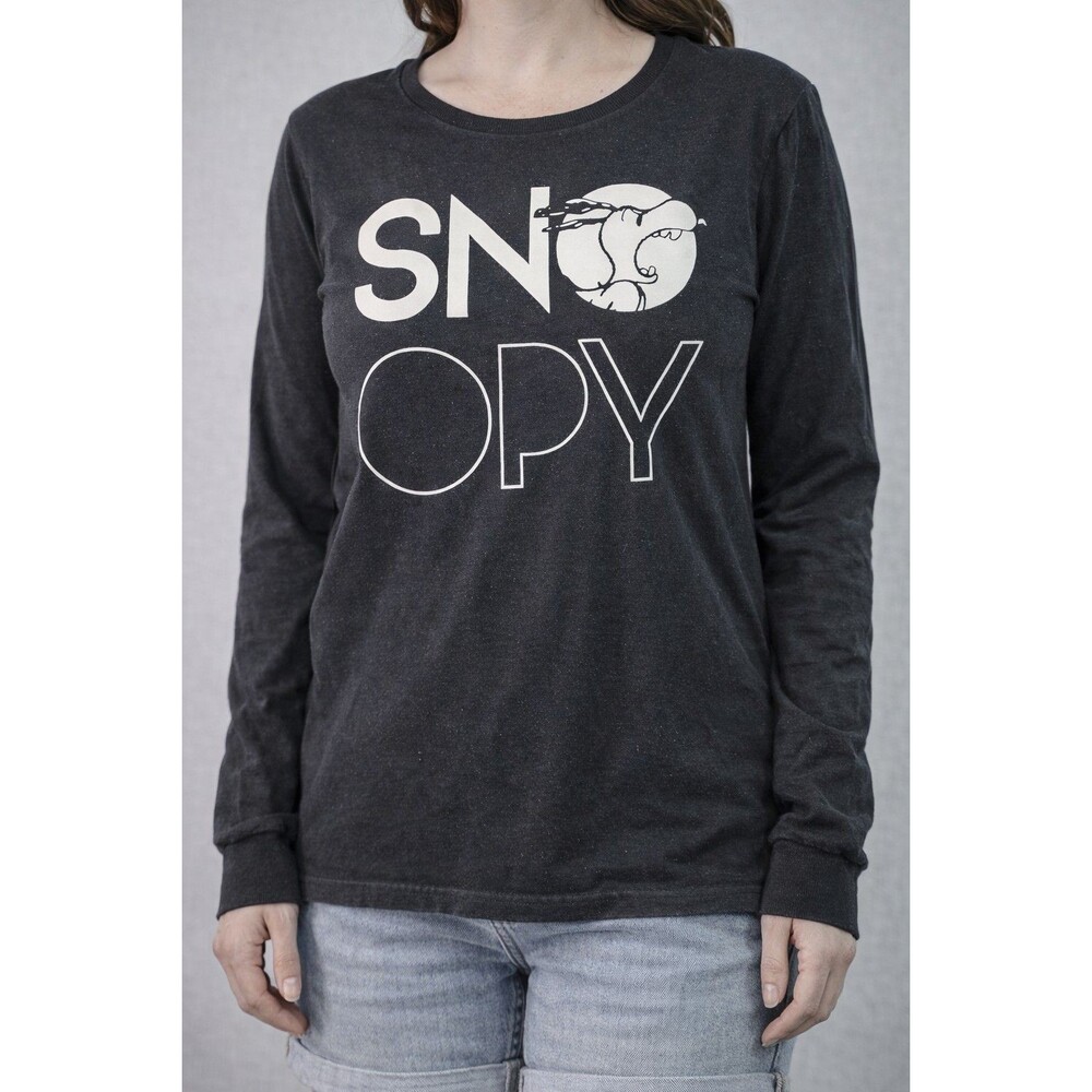 Peanuts Snoopy Women’s Long Sleeve Shirt Size S Black Graphic Tee Casual